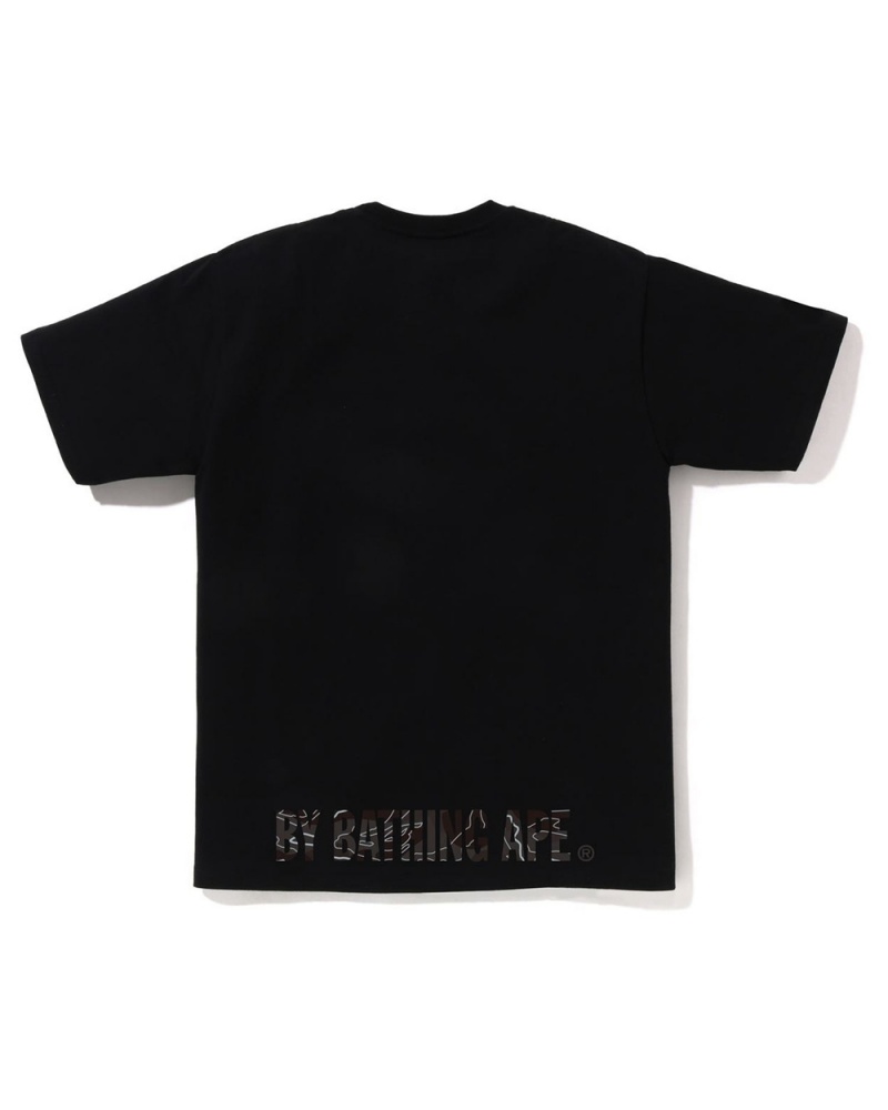 T Shirts Bape Layered Line Ape Face Noir Homme | IZM-92202752